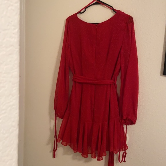 Sheri Hail Spot Chiffon Dress Red - Picture 2 of 3